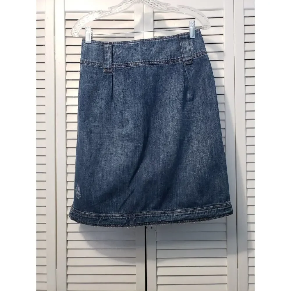 Assembly‎ Distressed Demin Skirt Women's US 4 Medium Wash Vintage Blue Buttons